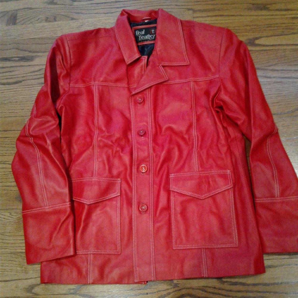 Men’s Real Leather Red Jacket, new